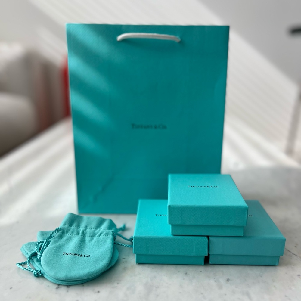 Authentic Tiffany & Co. Jewelry Storage Bundle | 3 Boxes, 3 Pouches & Medium Bag